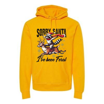 Sorry Santa I’Ve Been Feral Raccoon Riding Horse Premium Hoodie