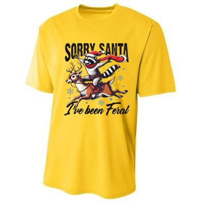 Sorry Santa I’Ve Been Feral Raccoon Riding Horse Performance Sprint T-Shirt