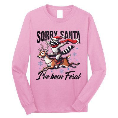 Sorry Santa I’Ve Been Feral Raccoon Riding Horse Long Sleeve Shirt