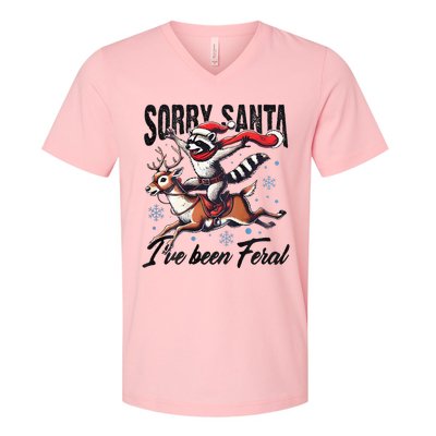 Sorry Santa I’Ve Been Feral Raccoon Riding Horse V-Neck T-Shirt