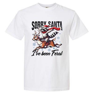 Sorry Santa I’Ve Been Feral Raccoon Riding Horse Garment-Dyed Heavyweight T-Shirt