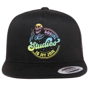 Social Studies Is My Jam Skeleton History Teacher Costume Flat Bill Trucker Hat