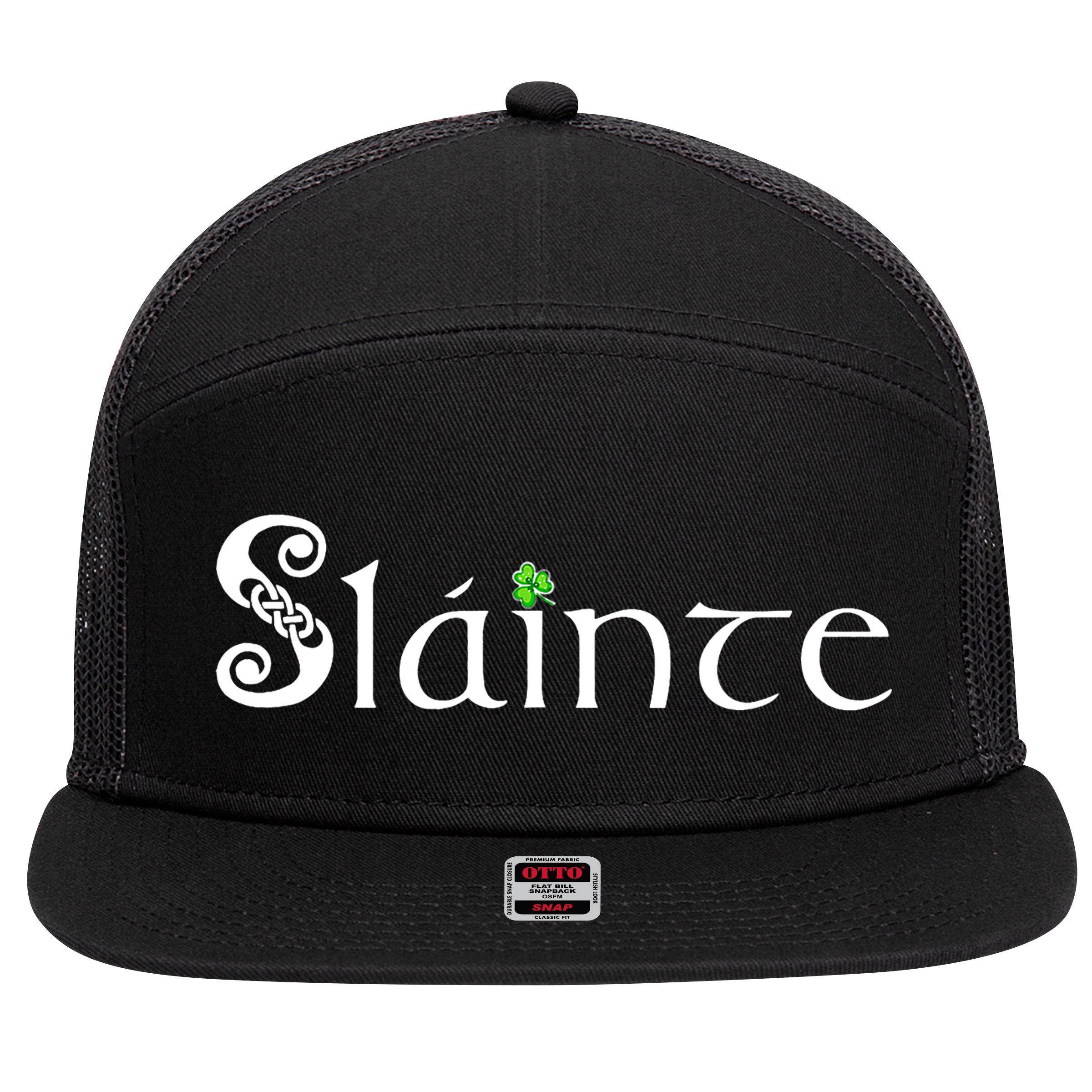 Slainte, Sláinte Irish Cheers, Health, St Patrick's Day 7 Panel Mesh Trucker Snapback Hat