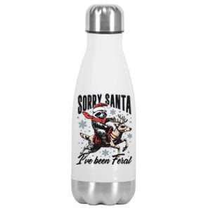 Sorry Santa I’Ve Been Feral Raccoon Riding Horse Stainless Steel Insulated Water Bottle