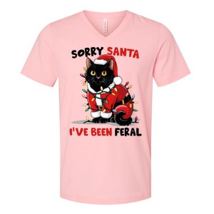 Sorry Santa IVe Been Feral Black Cat Christmas V-Neck T-Shirt