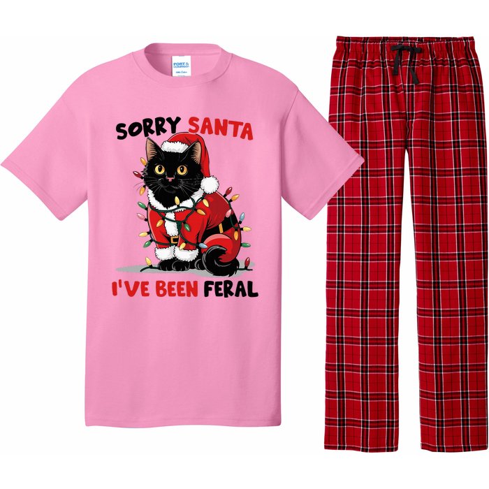 Sorry Santa IVe Been Feral Black Cat Christmas Pajama Set