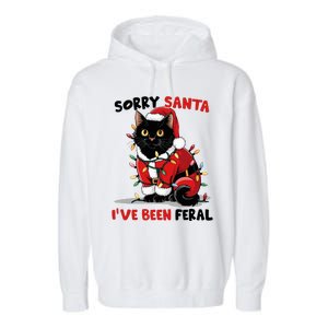 Sorry Santa IVe Been Feral Black Cat Christmas Garment-Dyed Fleece Hoodie