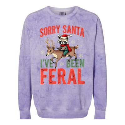 Sorry Santa I’Ve Been Feral Funny Raccoon Christmas Colorblast Crewneck Sweatshirt