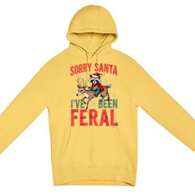 Sorry Santa I’Ve Been Feral Funny Raccoon Christmas Premium Pullover Hoodie