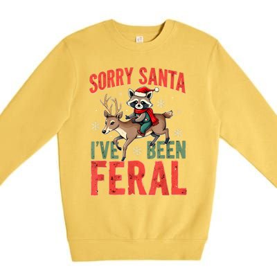 Sorry Santa I’Ve Been Feral Funny Raccoon Christmas Premium Crewneck Sweatshirt