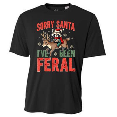 Sorry Santa I’Ve Been Feral Funny Raccoon Christmas Cooling Performance Crew T-Shirt