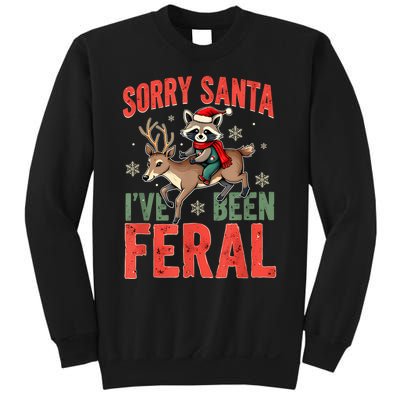 Sorry Santa I’Ve Been Feral Funny Raccoon Christmas Sweatshirt