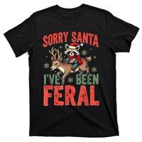 Sorry Santa I’Ve Been Feral Funny Raccoon Christmas T-Shirt