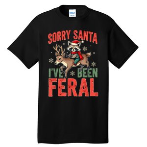 Sorry Santa I’Ve Been Feral Funny Raccoon Christmas Tall T-Shirt