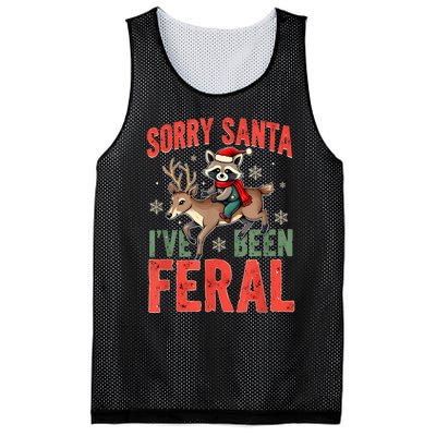 Sorry Santa I’Ve Been Feral Funny Raccoon Christmas Mesh Reversible Basketball Jersey Tank