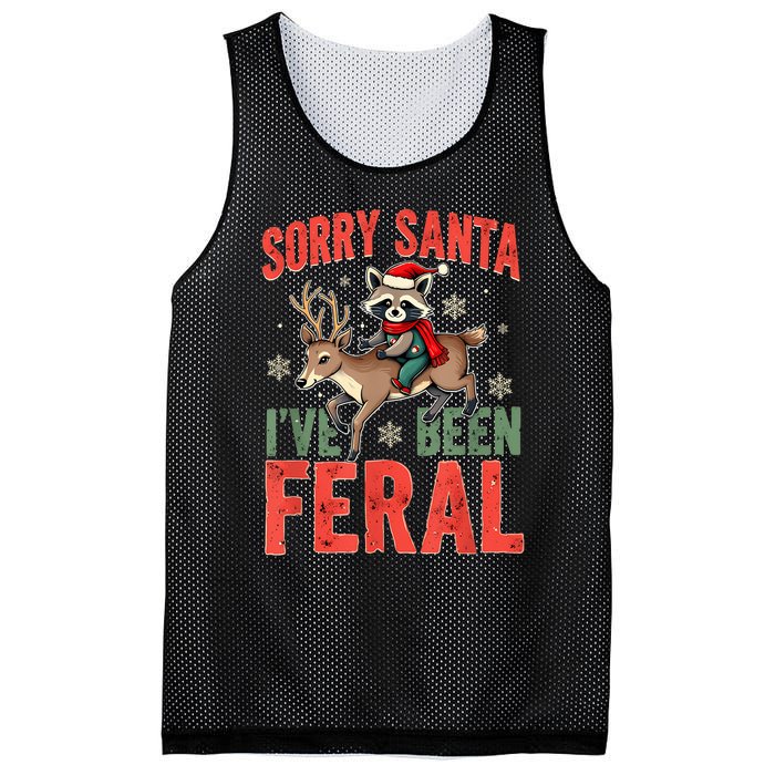 Sorry Santa I’Ve Been Feral Funny Raccoon Christmas Mesh Reversible Basketball Jersey Tank