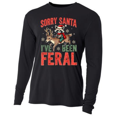 Sorry Santa I’Ve Been Feral Funny Raccoon Christmas Cooling Performance Long Sleeve Crew