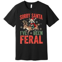 Sorry Santa I’Ve Been Feral Funny Raccoon Christmas Premium T-Shirt