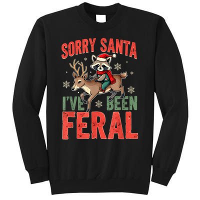 Sorry Santa I’Ve Been Feral Funny Raccoon Christmas Tall Sweatshirt