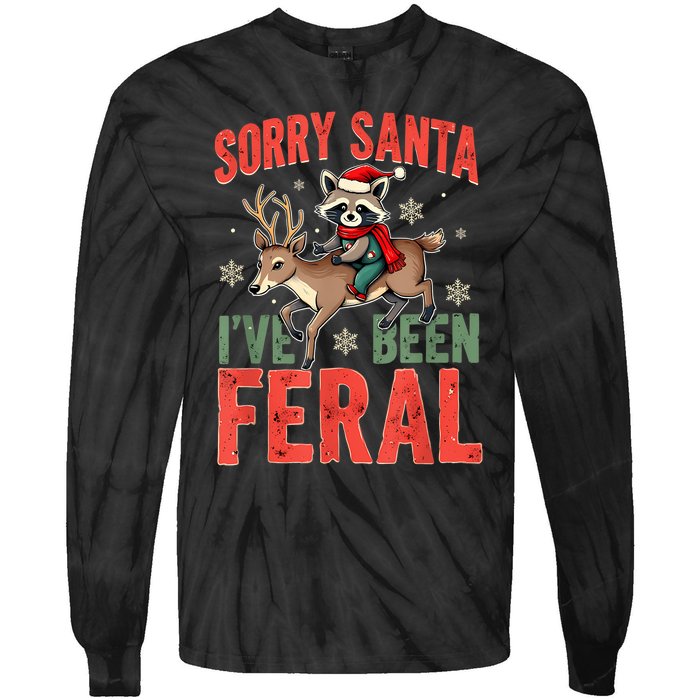 Sorry Santa I’Ve Been Feral Funny Raccoon Christmas Tie-Dye Long Sleeve Shirt