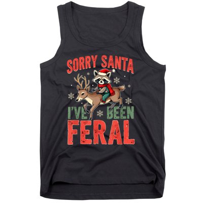 Sorry Santa I’Ve Been Feral Funny Raccoon Christmas Tank Top