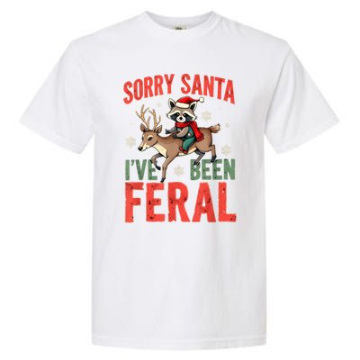 Sorry Santa I’Ve Been Feral Funny Raccoon Christmas Garment-Dyed Heavyweight T-Shirt