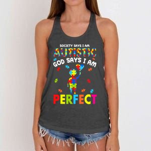 Society Says I'm Autistic God Says I'm Perfect Autism Gifts Women's Knotted Racerback Tank