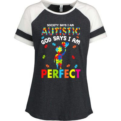 Society Says I'm Autistic God Says I'm Perfect Autism Gifts Enza Ladies Jersey Colorblock Tee