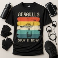 Seagulls Stop It Now Bird Lover 80s Retro Funny Seagull Cooling Performance Crew T-Shirt