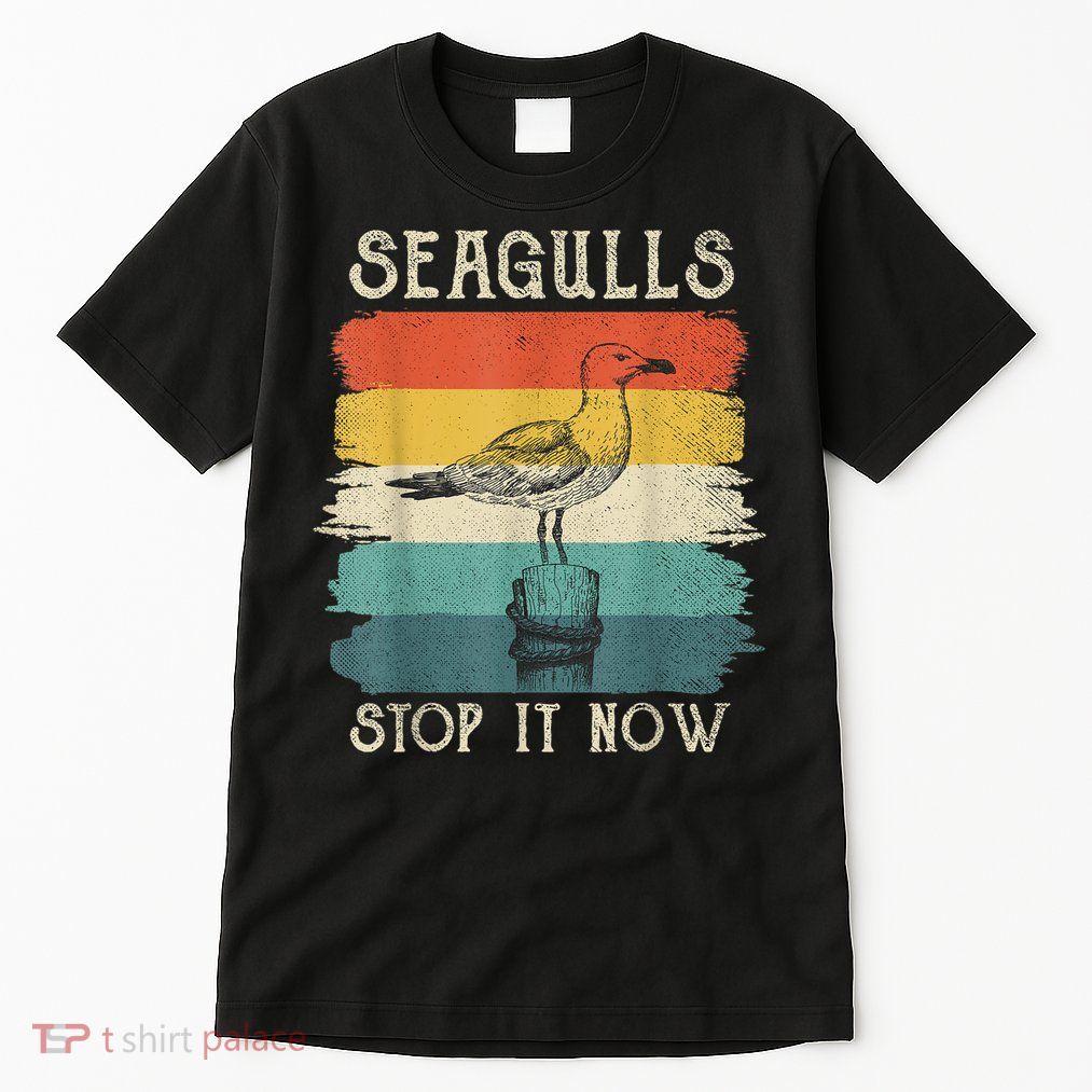Seagulls Stop It Now Bird Lover 80s Retro Funny Seagull Tall T-Shirt