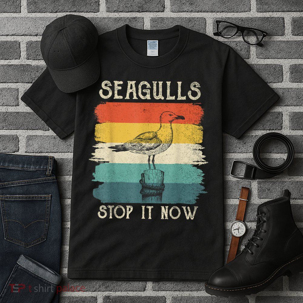 Seagulls Stop It Now Bird Lover 80s Retro Funny Seagull Tall T-Shirt