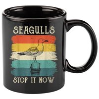 Seagulls Stop It Now Bird Lover 80s Retro Funny Seagull 11oz C Handle Ceramic Mug