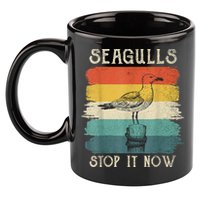 Seagulls Stop It Now Bird Lover 80s Retro Funny Seagull 11oz C Handle Ceramic Mug