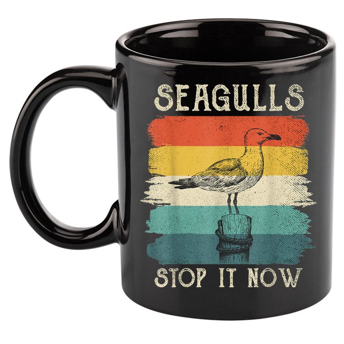 Seagulls Stop It Now Bird Lover 80s Retro Funny Seagull 11oz C Handle Ceramic Mug