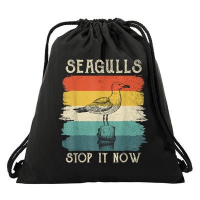 Seagulls Stop It Now Bird Lover 80s Retro Funny Seagull Drawstring Bag