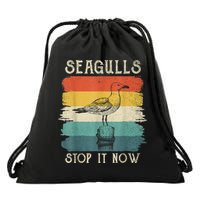 Seagulls Stop It Now Bird Lover 80s Retro Funny Seagull Drawstring Bag