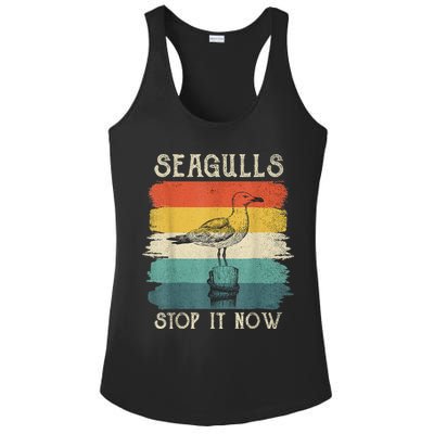 Seagulls Stop It Now Bird Lover 80s Retro Funny Seagull Ladies PosiCharge Competitor Racerback Tank