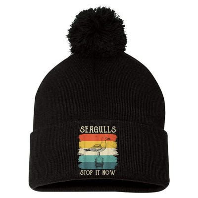 Seagulls Stop It Now Bird Lover 80s Retro Funny Seagull Pom Pom 12in Knit Beanie