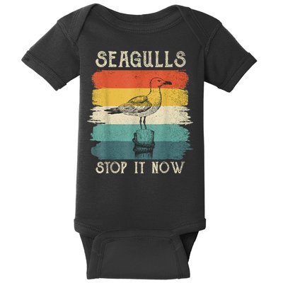 Seagulls Stop It Now Bird Lover 80s Retro Funny Seagull Baby Bodysuit