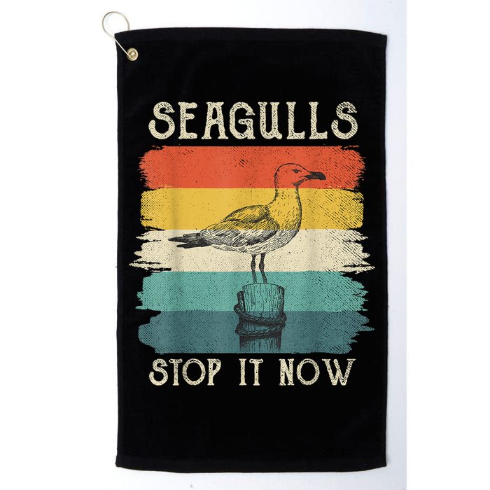 Seagulls Stop It Now Bird Lover 80s Retro Funny Seagull Golf Towel