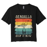 Seagulls Stop It Now Bird Lover 80s Retro Funny Seagull Women's Crop Top Tee