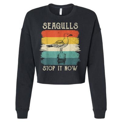 Seagulls Stop It Now Bird Lover 80s Retro Funny Seagull Cropped Pullover Crew