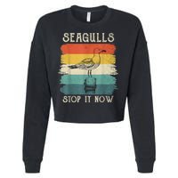 Seagulls Stop It Now Bird Lover 80s Retro Funny Seagull Cropped Pullover Crew