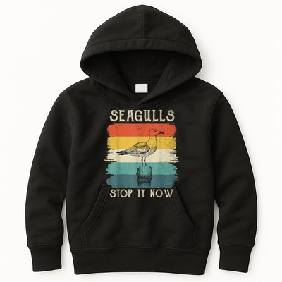 Seagulls Stop It Now Bird Lover 80s Retro Funny Seagull Kids Hoodie