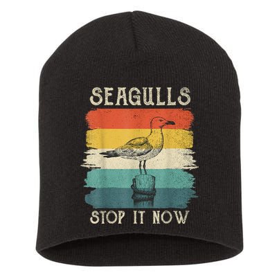 Seagulls Stop It Now Bird Lover 80s Retro Funny Seagull Short Acrylic Beanie