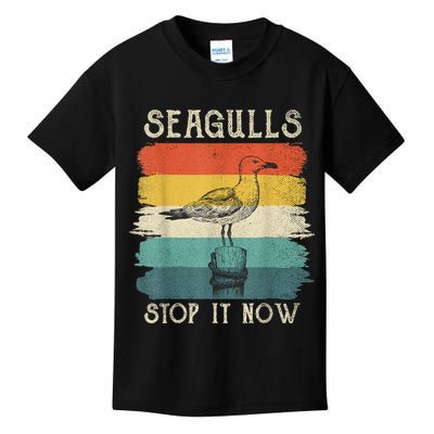 Seagulls Stop It Now Bird Lover 80s Retro Funny Seagull Kids T-Shirt