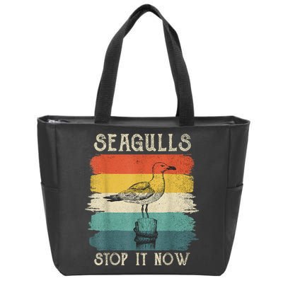 Seagulls Stop It Now Bird Lover 80s Retro Funny Seagull Zip Tote Bag
