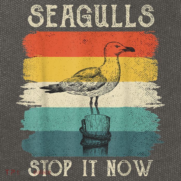 Seagulls Stop It Now Bird Lover 80s Retro Funny Seagull Cotton Canvas Backpack