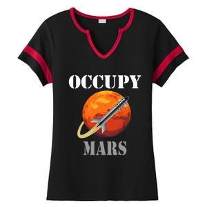 Scifi Space Interstellar Rocket Starship Occupy Mars Ladies Halftime Notch Neck Tee