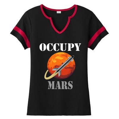 Scifi Space Interstellar Rocket Starship Occupy Mars Ladies Halftime Notch Neck Tee